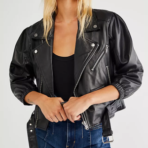 Betty Crop Leather Jacket Black